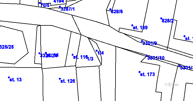 Parcela st. 1/4 v KÚ Vrábče, Katastrální mapa