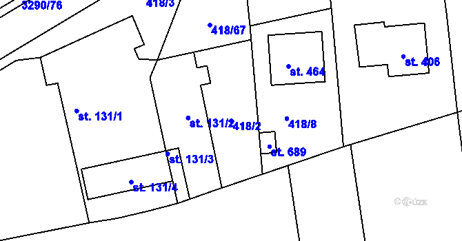 Parcela st. 418/2 v KÚ Vrábče, Katastrální mapa