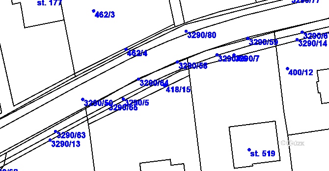 Parcela st. 418/15 v KÚ Vrábče, Katastrální mapa