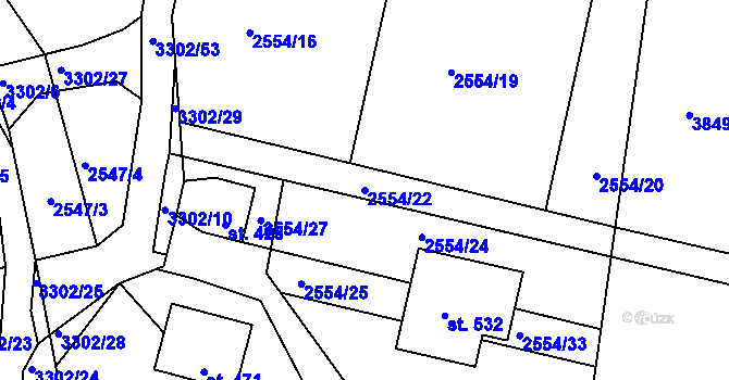 Parcela st. 2554/22 v KÚ Vrábče, Katastrální mapa