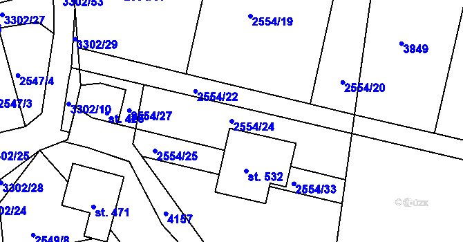 Parcela st. 2554/24 v KÚ Vrábče, Katastrální mapa