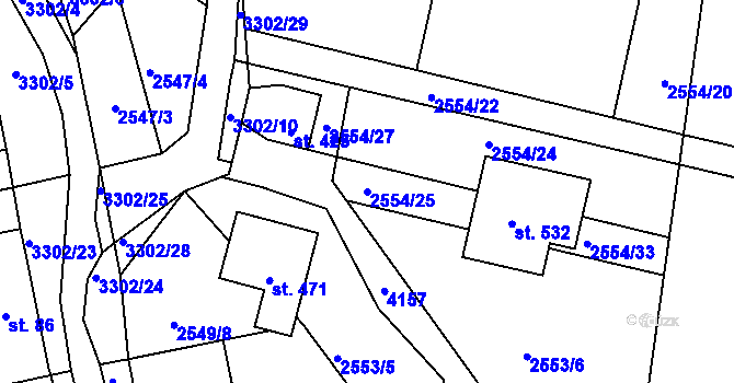 Parcela st. 2554/25 v KÚ Vrábče, Katastrální mapa