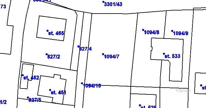 Parcela st. 1094/7 v KÚ Vrábče, Katastrální mapa