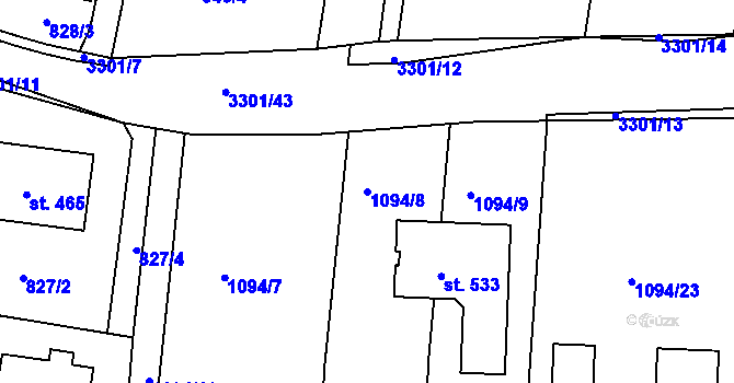 Parcela st. 1094/8 v KÚ Vrábče, Katastrální mapa