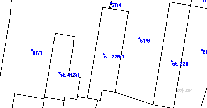 Parcela st. 229/1 v KÚ Vrábče, Katastrální mapa