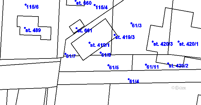 Parcela st. 61/8 v KÚ Vrábče, Katastrální mapa
