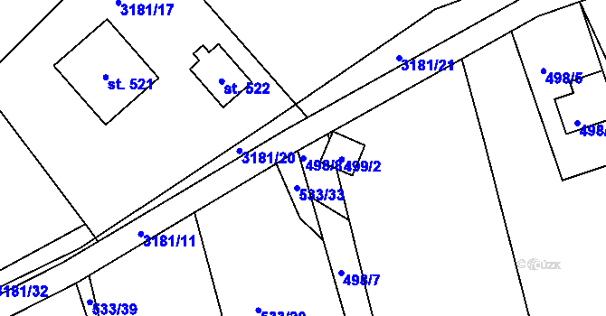 Parcela st. 498/8 v KÚ Vrábče, Katastrální mapa
