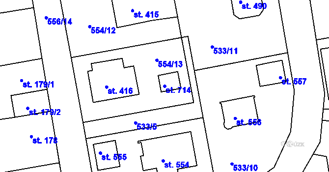 Parcela st. 714 v KÚ Vrábče, Katastrální mapa