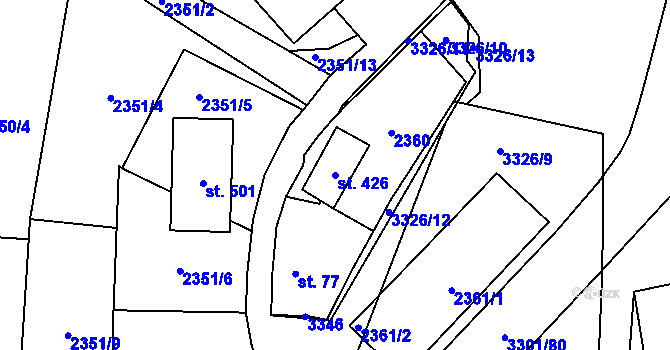 Parcela st. 426 v KÚ Zahorčice u Vrábče, Katastrální mapa