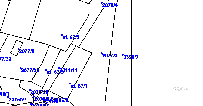 Parcela st. 2077/3 v KÚ Zahorčice u Vrábče, Katastrální mapa