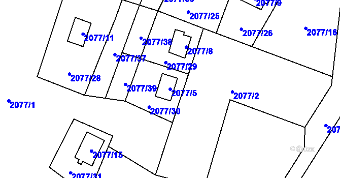 Parcela st. 2077/5 v KÚ Zahorčice u Vrábče, Katastrální mapa