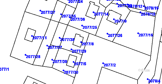 Parcela st. 2077/8 v KÚ Zahorčice u Vrábče, Katastrální mapa