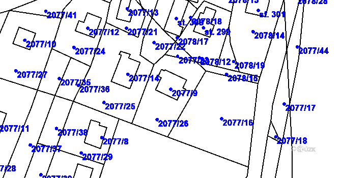 Parcela st. 2077/9 v KÚ Zahorčice u Vrábče, Katastrální mapa
