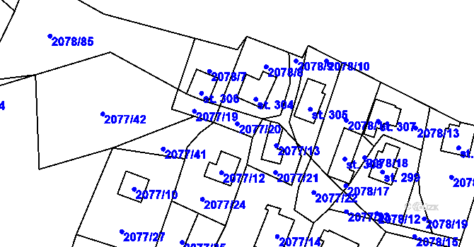 Parcela st. 2077/20 v KÚ Zahorčice u Vrábče, Katastrální mapa