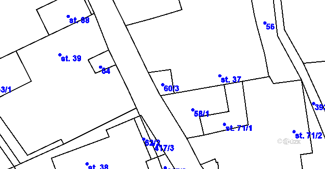 Parcela st. 60/3 v KÚ Sedlec u Vraclavi, Katastrální mapa