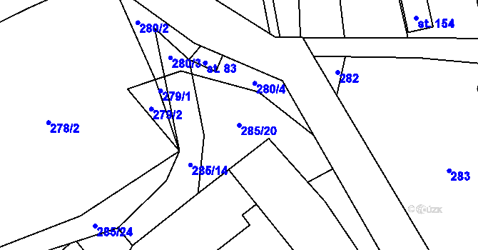 Parcela st. 285/20 v KÚ Sedlec u Vraclavi, Katastrální mapa