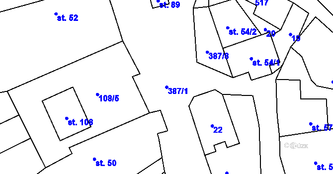 Parcela st. 387/1 v KÚ Sedlec u Vraclavi, Katastrální mapa
