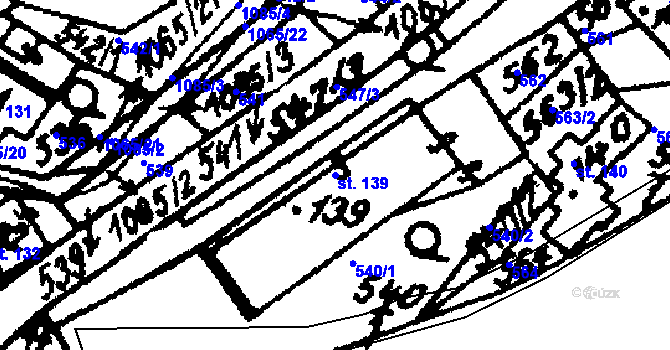 Parcela st. 139 v KÚ Vraclav, Katastrální mapa