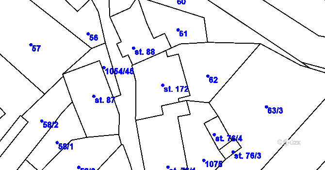 Parcela st. 172 v KÚ Vraclav, Katastrální mapa