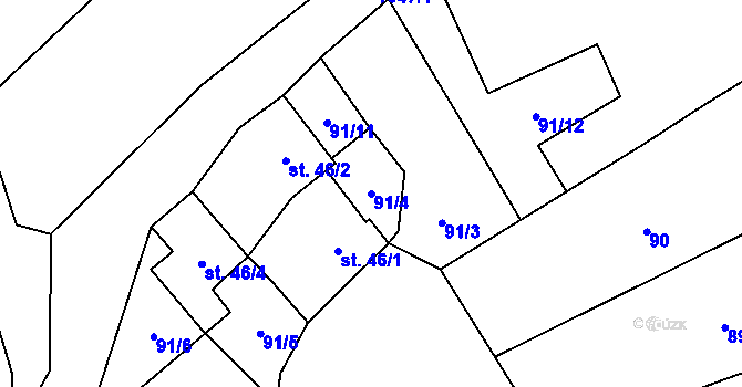 Parcela st. 91/4 v KÚ Vraclav, Katastrální mapa