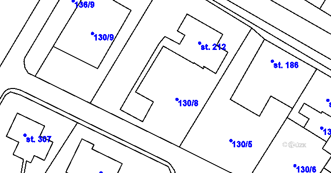 Parcela st. 130/7 v KÚ Vraclav, Katastrální mapa