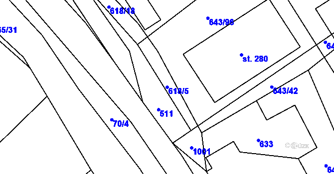 Parcela st. 618/5 v KÚ Vraclav, Katastrální mapa