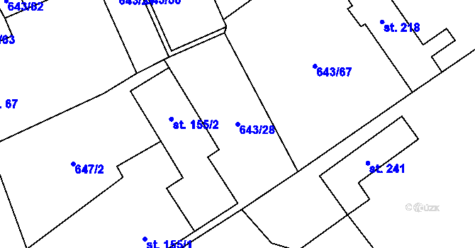 Parcela st. 643/28 v KÚ Vraclav, Katastrální mapa