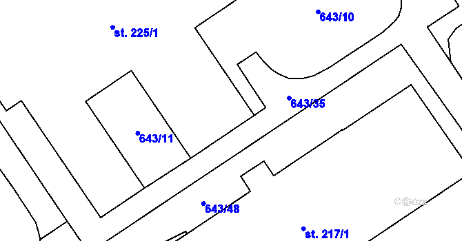 Parcela st. 643/33 v KÚ Vraclav, Katastrální mapa