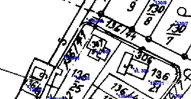 Parcela st. 307 v KÚ Vraclav, Katastrální mapa