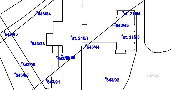 Parcela st. 643/44 v KÚ Vraclav, Katastrální mapa