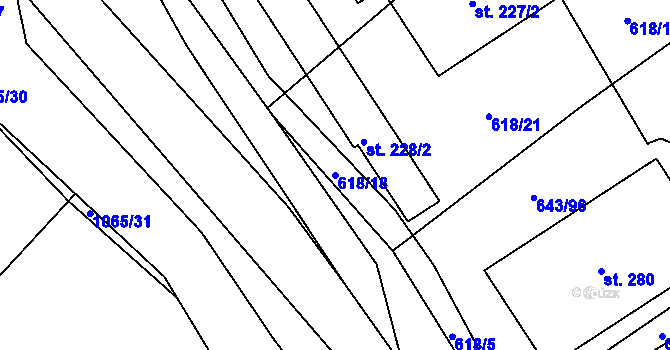 Parcela st. 618/18 v KÚ Vraclav, Katastrální mapa