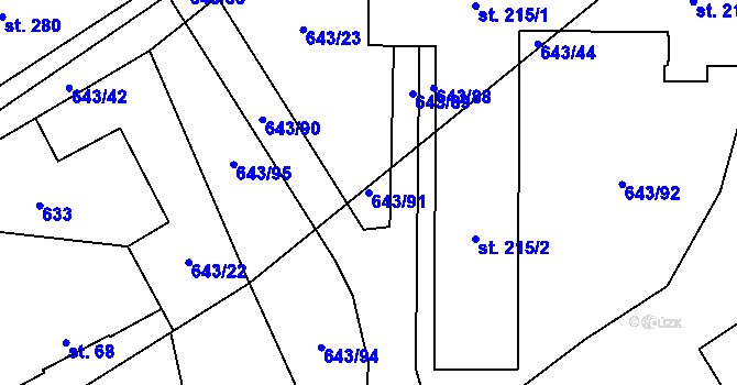 Parcela st. 643/91 v KÚ Vraclav, Katastrální mapa
