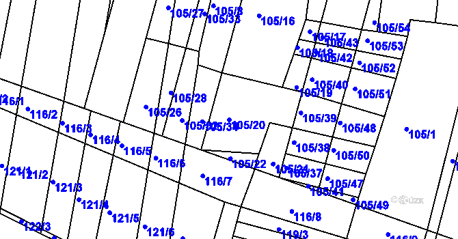 Parcela st. 105/20 v KÚ Vracov, Katastrální mapa