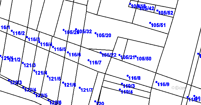 Parcela st. 105/22 v KÚ Vracov, Katastrální mapa