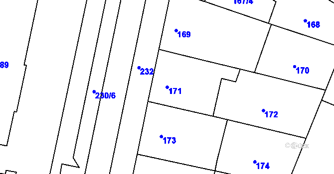Parcela st. 171 v KÚ Vracov, Katastrální mapa