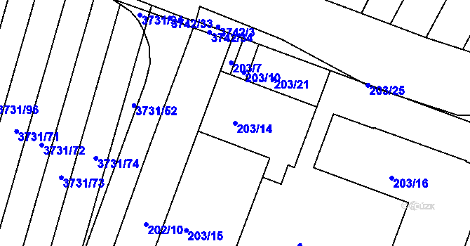 Parcela st. 203/14 v KÚ Vracov, Katastrální mapa
