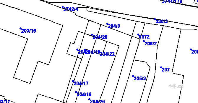 Parcela st. 204/22 v KÚ Vracov, Katastrální mapa
