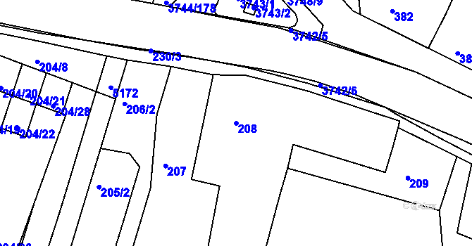 Parcela st. 208 v KÚ Vracov, Katastrální mapa