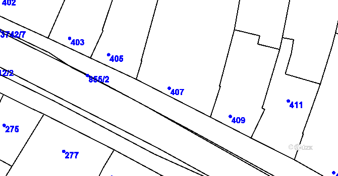 Parcela st. 407 v KÚ Vracov, Katastrální mapa