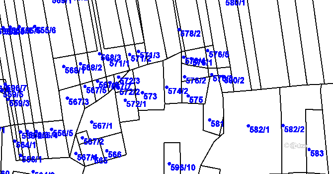 Parcela st. 574/2 v KÚ Vracov, Katastrální mapa