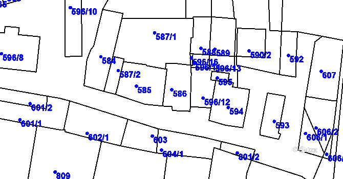 Parcela st. 586 v KÚ Vracov, Katastrální mapa