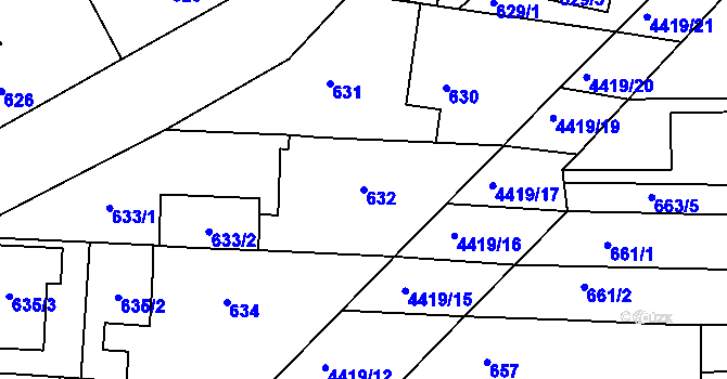 Parcela st. 632 v KÚ Vracov, Katastrální mapa