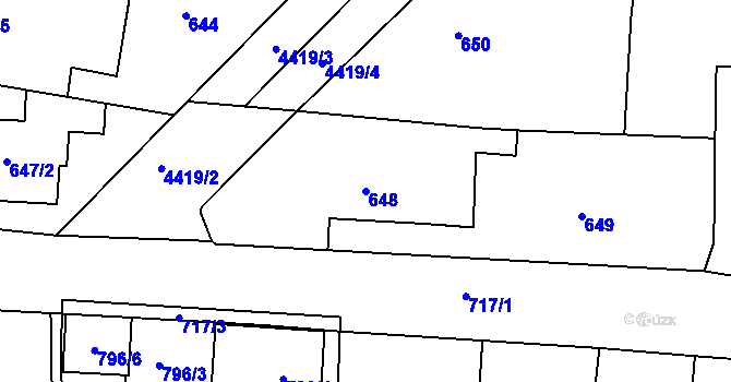 Parcela st. 648 v KÚ Vracov, Katastrální mapa