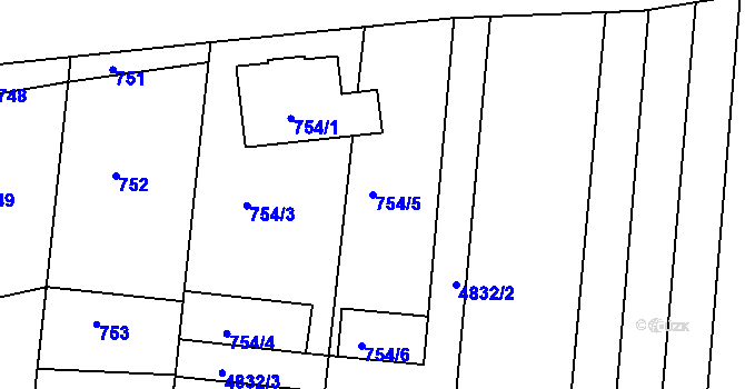 Parcela st. 754/5 v KÚ Vracov, Katastrální mapa