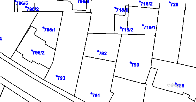 Parcela st. 792 v KÚ Vracov, Katastrální mapa