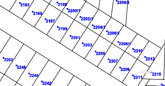 Parcela st. 2203 v KÚ Vracov, Katastrální mapa
