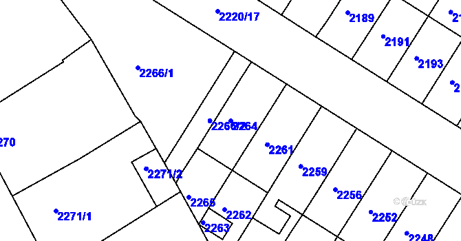 Parcela st. 2264 v KÚ Vracov, Katastrální mapa