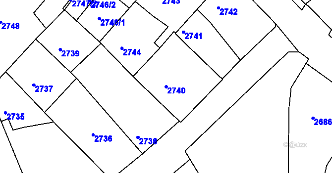Parcela st. 2740 v KÚ Vracov, Katastrální mapa
