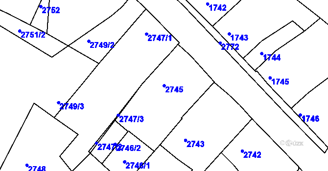 Parcela st. 2745 v KÚ Vracov, Katastrální mapa