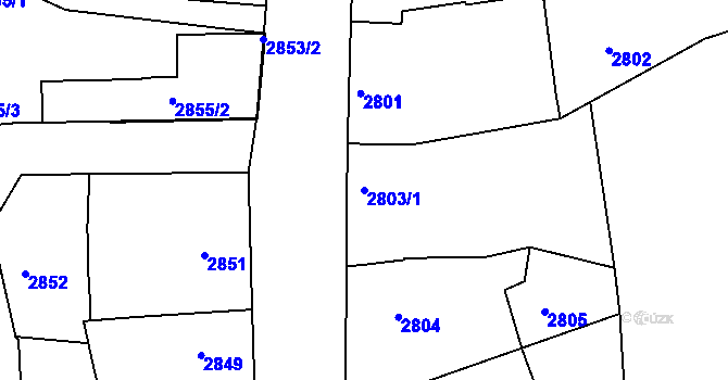 Parcela st. 2803/1 v KÚ Vracov, Katastrální mapa